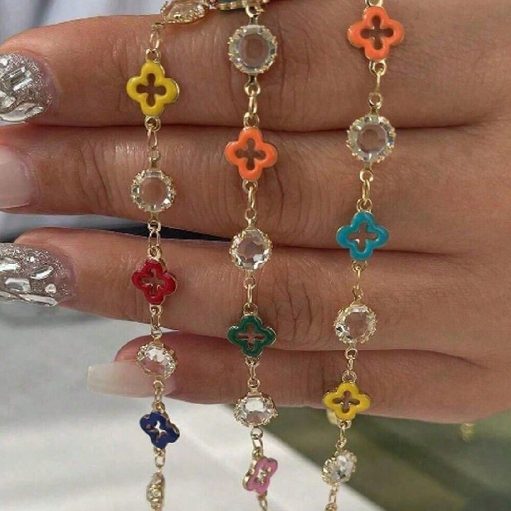 Multicolor Boho Women's Gold Plated Cz Flower Style Beaded Necklace & bracelet s
